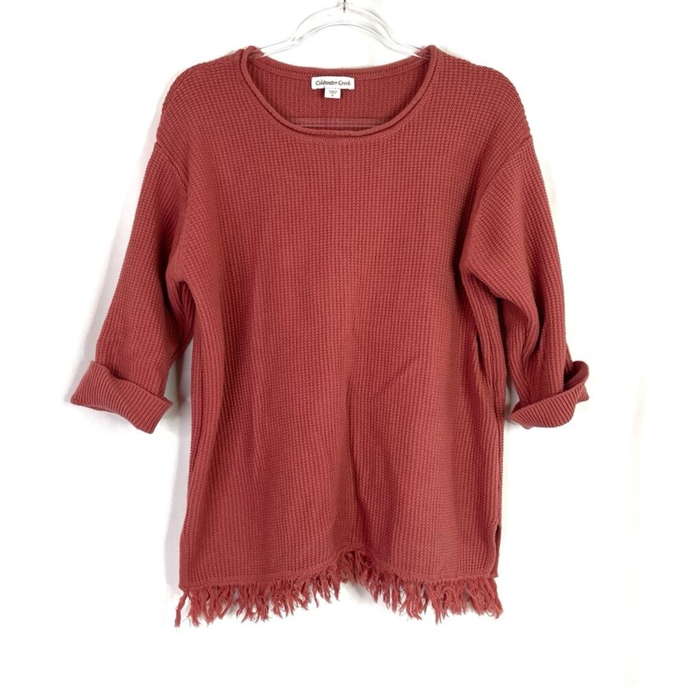 Coldwater Creek Crochet Salmon 100% Cotton Fringe Half Sleeve Sweater Small